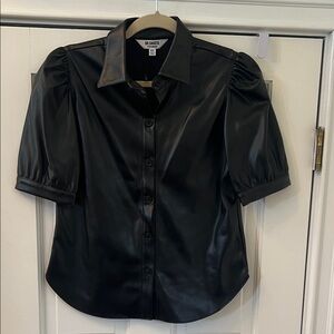 Black Faux Leather Puff Sleeve Top Steve Madden